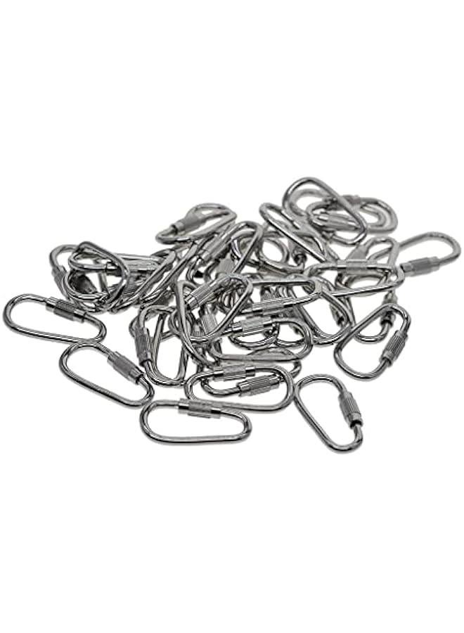 50x Stainless Steel Screw Lock Carabiner Key Chain Hooks for Camping Hiking - 1 Inch Small D Shape Snap Clip Buckle Pack