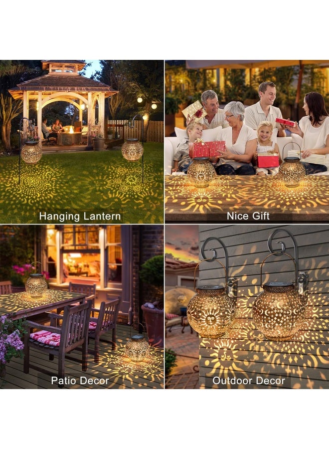 Go2Garden 2Pack Solar Garden Lanterns Outdoor Hanging Lights Decorative Metal Moon Star Sun Table Lamps For Patio, Yard, Table, Pathway Decoration Waterproof (Bronze)