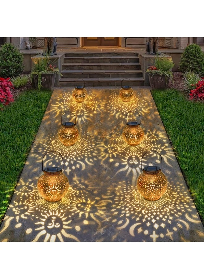 Go2Garden 2Pack Solar Garden Lanterns Outdoor Hanging Lights Decorative Metal Moon Star Sun Table Lamps For Patio, Yard, Table, Pathway Decoration Waterproof (Bronze)