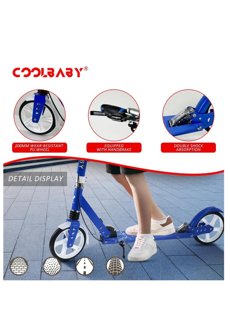 COOLBABY Adult Foldable Scooter 200MM Big Wheels Aluminum alloy scooter Up To 150kg 8-12km/h