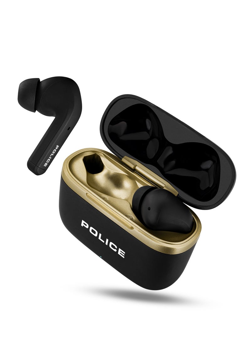 FOS III Earbuds with Active Noise Cancellation, 13mm Driver, Type-C Charging & Bluetooth 5.3, Black/Gold - IPX4