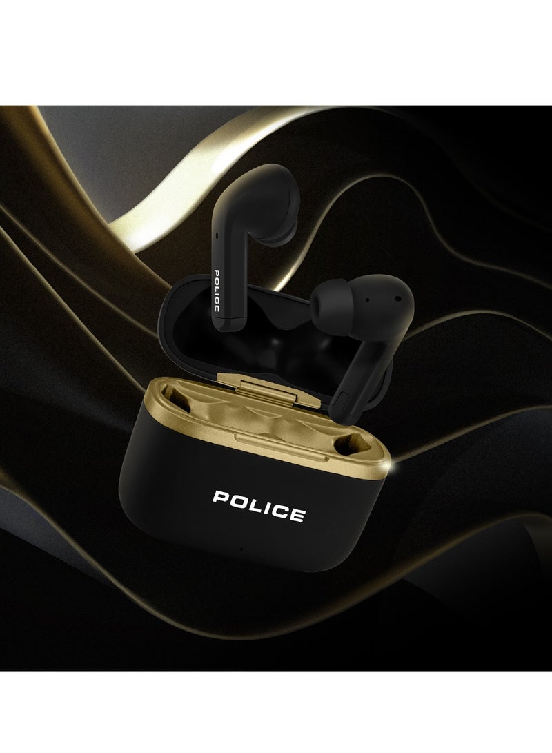 FOS III Earbuds with Active Noise Cancellation, 13mm Driver, Type-C Charging & Bluetooth 5.3, Black/Gold - IPX4