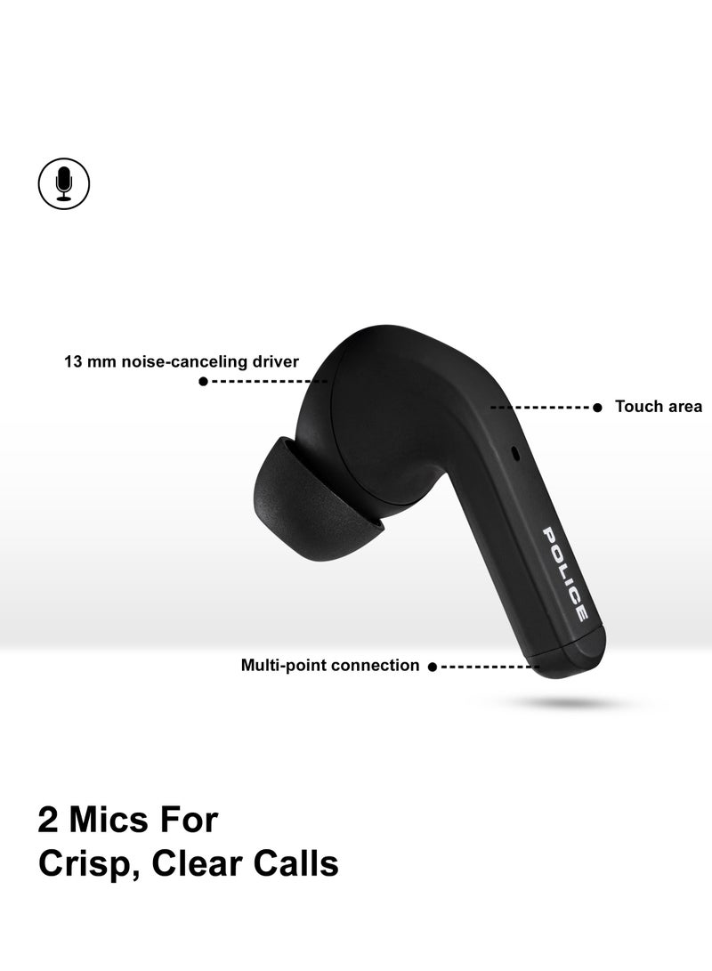 FOS III Earbuds with Active Noise Cancellation Upto 35Db and Environmental Noise Cancellation For Calling, 13mm Driver, Type-C Charging & Bluetooth 5.3, Black/Silver - IPX4