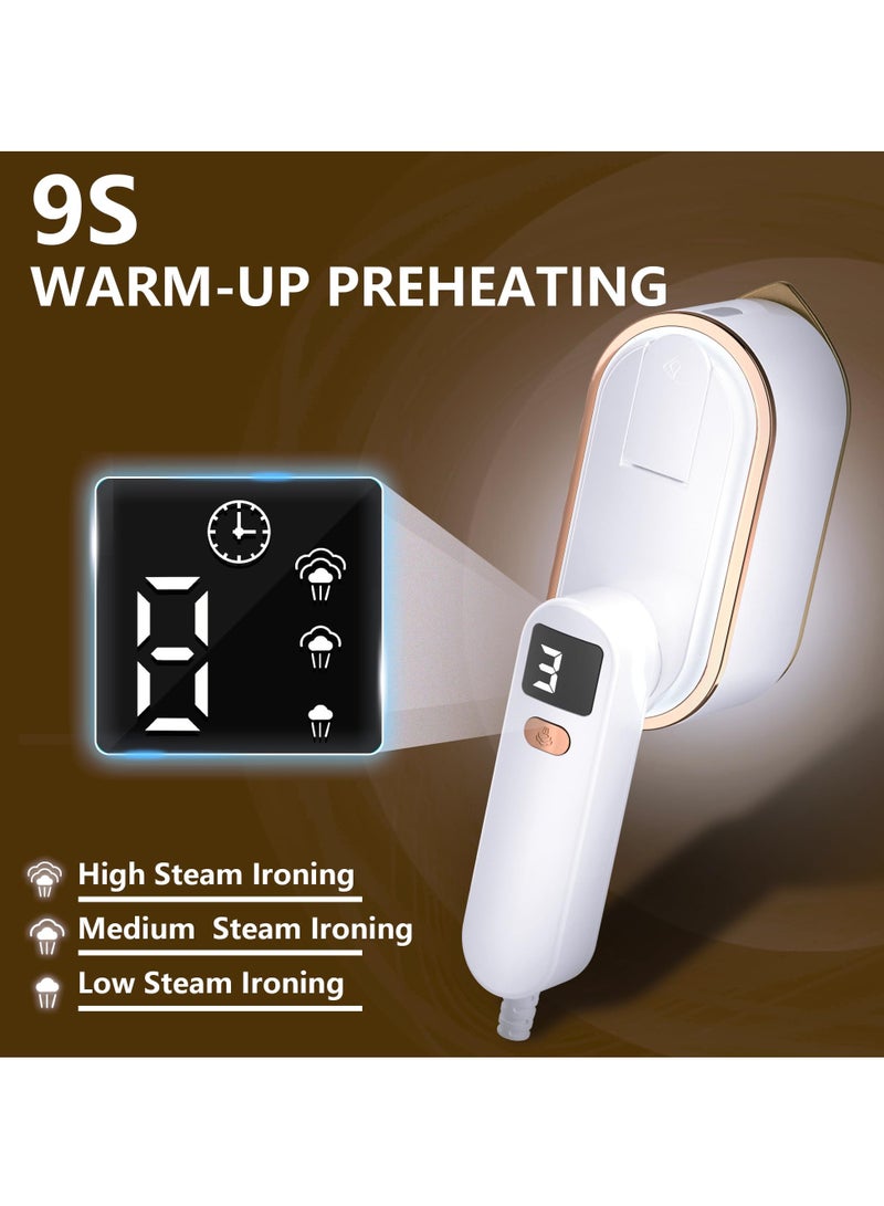 Travel Clothes Steamer Portable Iron - LCD Screen 2 in 1 Powerful Steam Clothing 150ML Wrinkles Remover for Garments,3 Steam Levels Output,10S Fast Heat-up,Iron for Travel,Home,Office