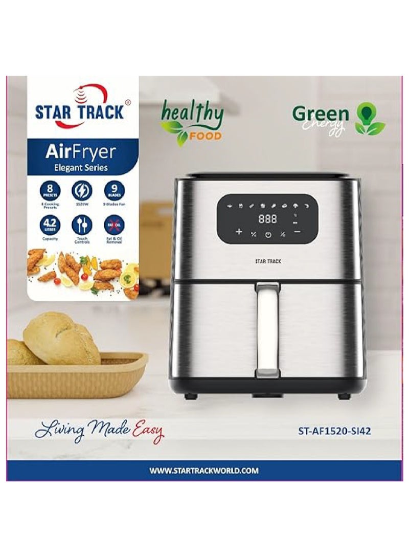 STAR TRACK Air Fryer 4.2 Litres has 9 Blades Fan, 1520W with Touch Control Function and 8 Cooking Preset, Elegant Design For Home