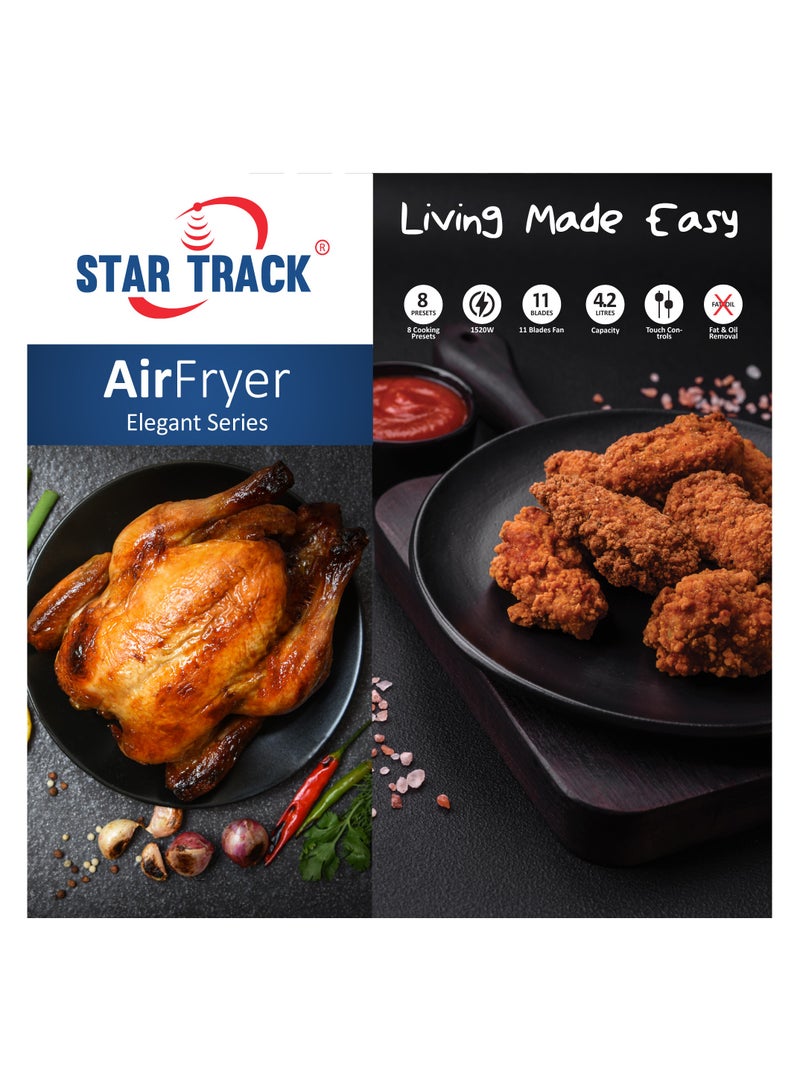 STAR TRACK Air Fryer 4.2 Litres has 9 Blades Fan, 1520W with Touch Control Function and 8 Cooking Preset, Elegant Design For Home