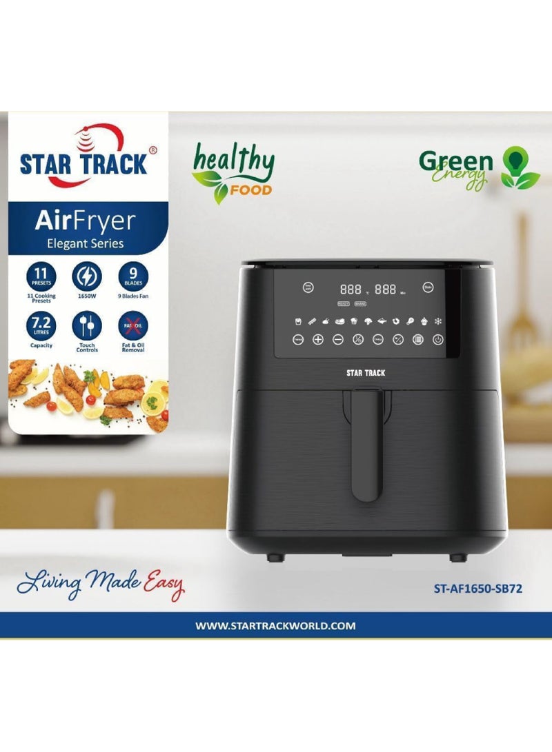 Star Track Air Fryer, Capacity 7.2 litres, 9 Blades Fan, 1650W, Touch Control Function,11 Cooking Preset, Elegant Design