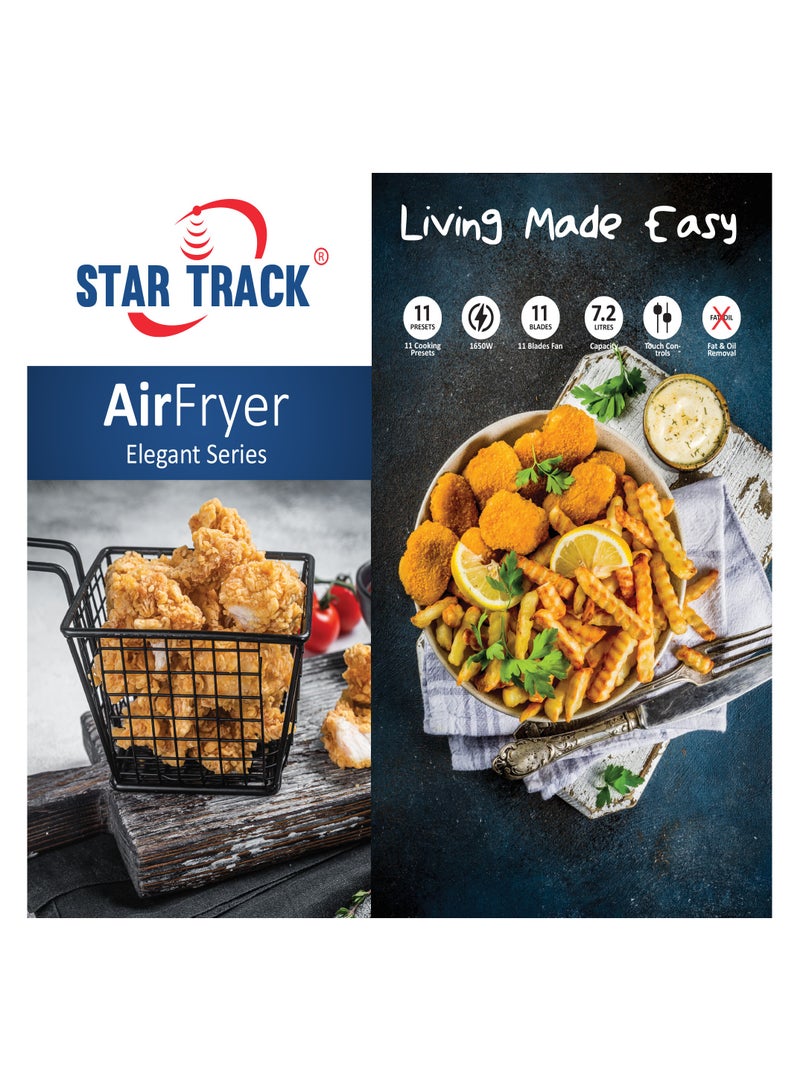 Star Track Air Fryer, Capacity 7.2 litres, 9 Blades Fan, 1650W, Touch Control Function,11 Cooking Preset, Elegant Design