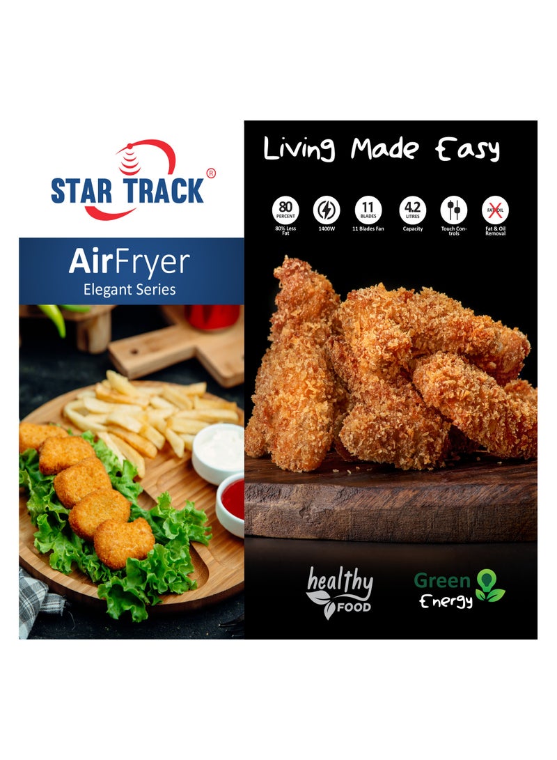 STAR TRACK Air Fryer 4.2 Liter 1400W Comes with Nine Blades Removes Oil and Fat, Elegant Design in Black Color