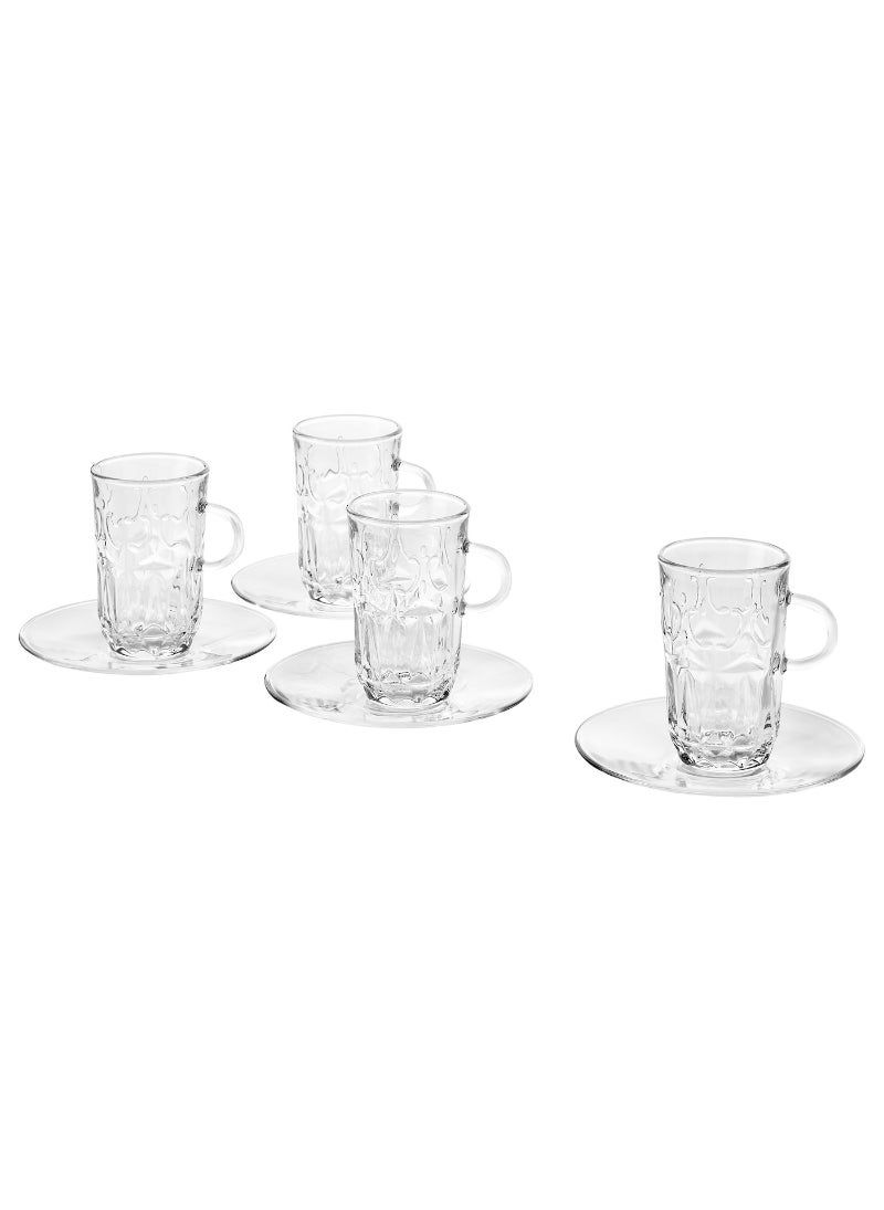 Cup With Saucer, Clear Glass Patterned, 7 Cl