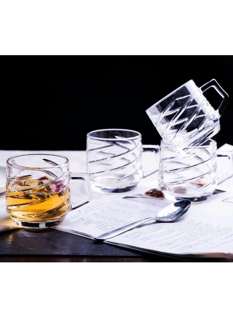 Premium Classic Glass Tea & Coffee Cup Set - 210ml, Includes 6 Elegant Cups & 6 Matching Saucers, Perfect for Espresso, Cappuccino, Hot Chocolate, Green Tea, and Herbal Tea. Ideal for Stylish Serving and Everyday Use.