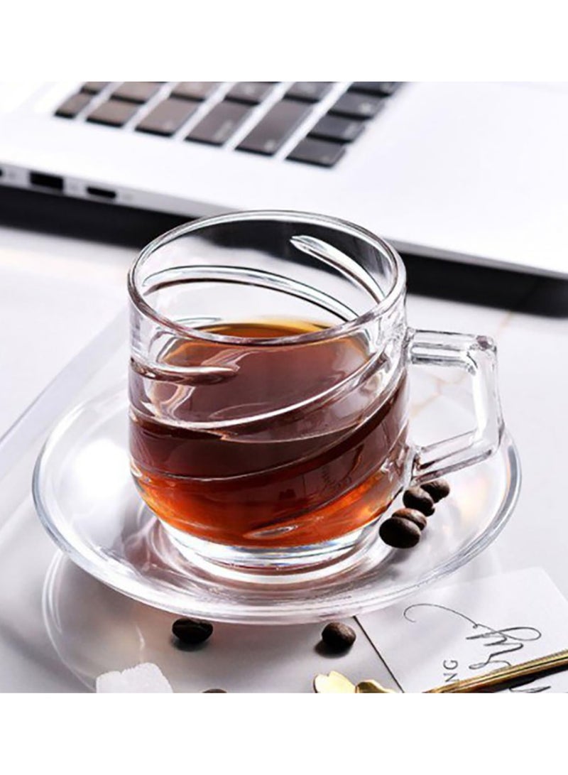 Premium Classic Glass Tea & Coffee Cup Set - 210ml, Includes 6 Elegant Cups & 6 Matching Saucers, Perfect for Espresso, Cappuccino, Hot Chocolate, Green Tea, and Herbal Tea. Ideal for Stylish Serving and Everyday Use.