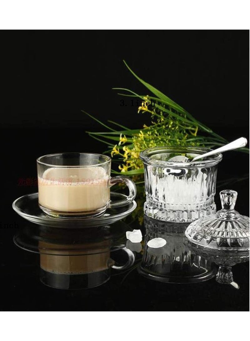 Clear Glass Coffee and Teacups with Saucers – 200ml Lightweight Cappuccino and Tea Cups with Matching Saucers - Set of 12