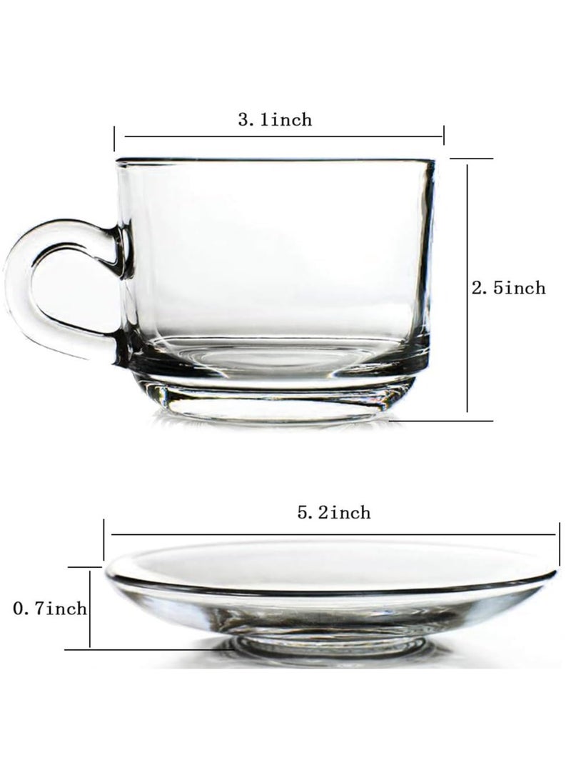 Clear Glass Coffee and Teacups with Saucers – 200ml Lightweight Cappuccino and Tea Cups with Matching Saucers - Set of 12