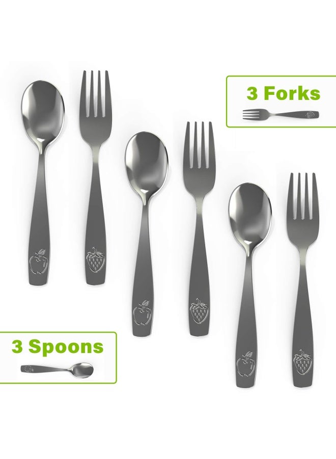 Stainless Steel Kids Silverware Set - Child And Toddler Safe Flatware - Kids Utensil Set - Metal Kids Cutlery Set  6 Piece- Stainless Steel