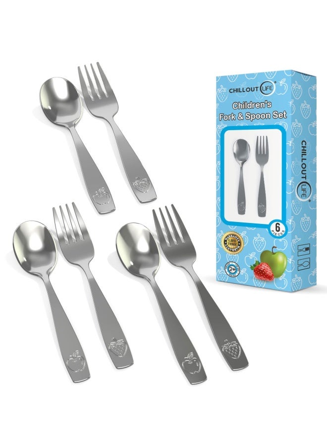 Stainless Steel Kids Silverware Set - Child And Toddler Safe Flatware - Kids Utensil Set - Metal Kids Cutlery Set  6 Piece- Stainless Steel