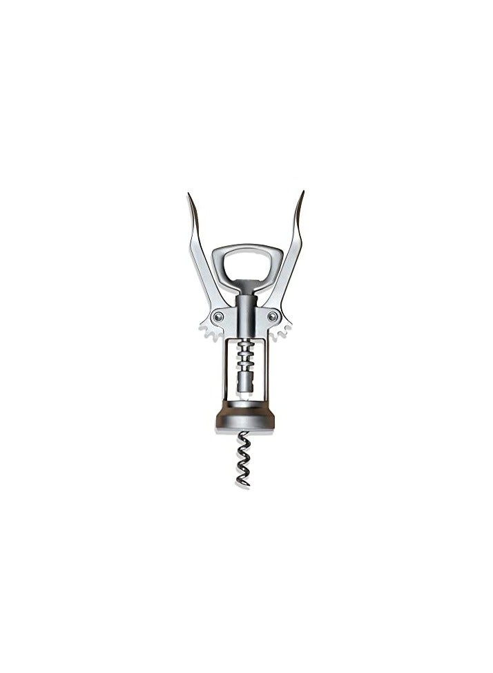 silver corkscrew with bottle opener