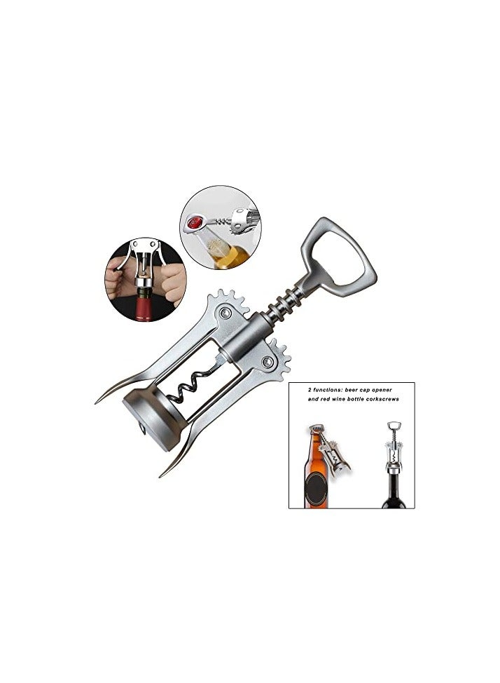 silver corkscrew with bottle opener