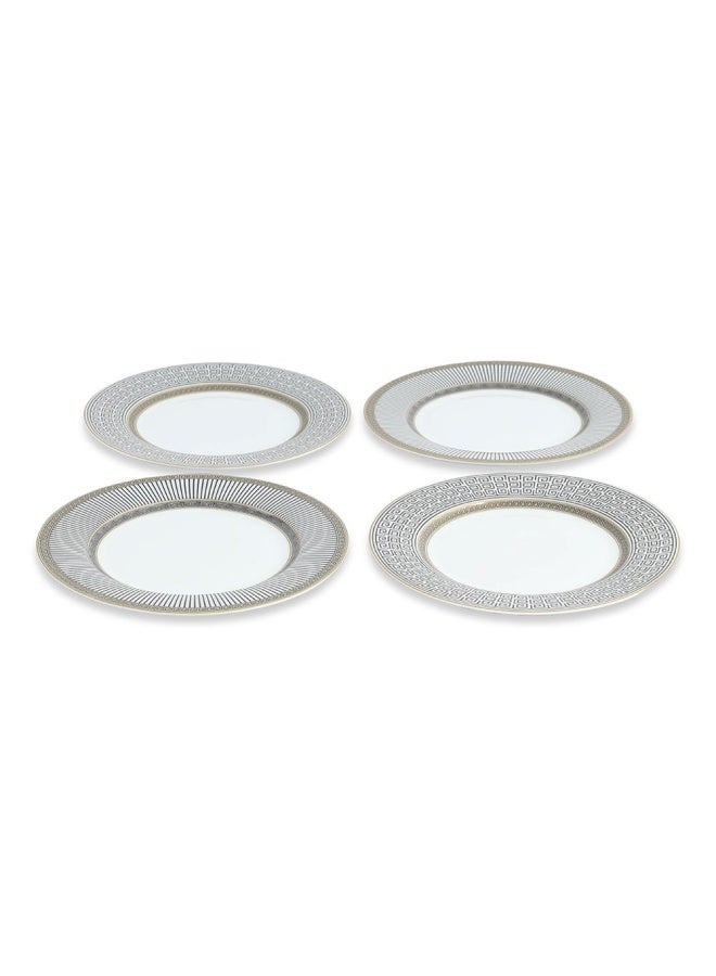 Palladium Dessert Plate, White & Blue - Set Of 4, 19 Cm