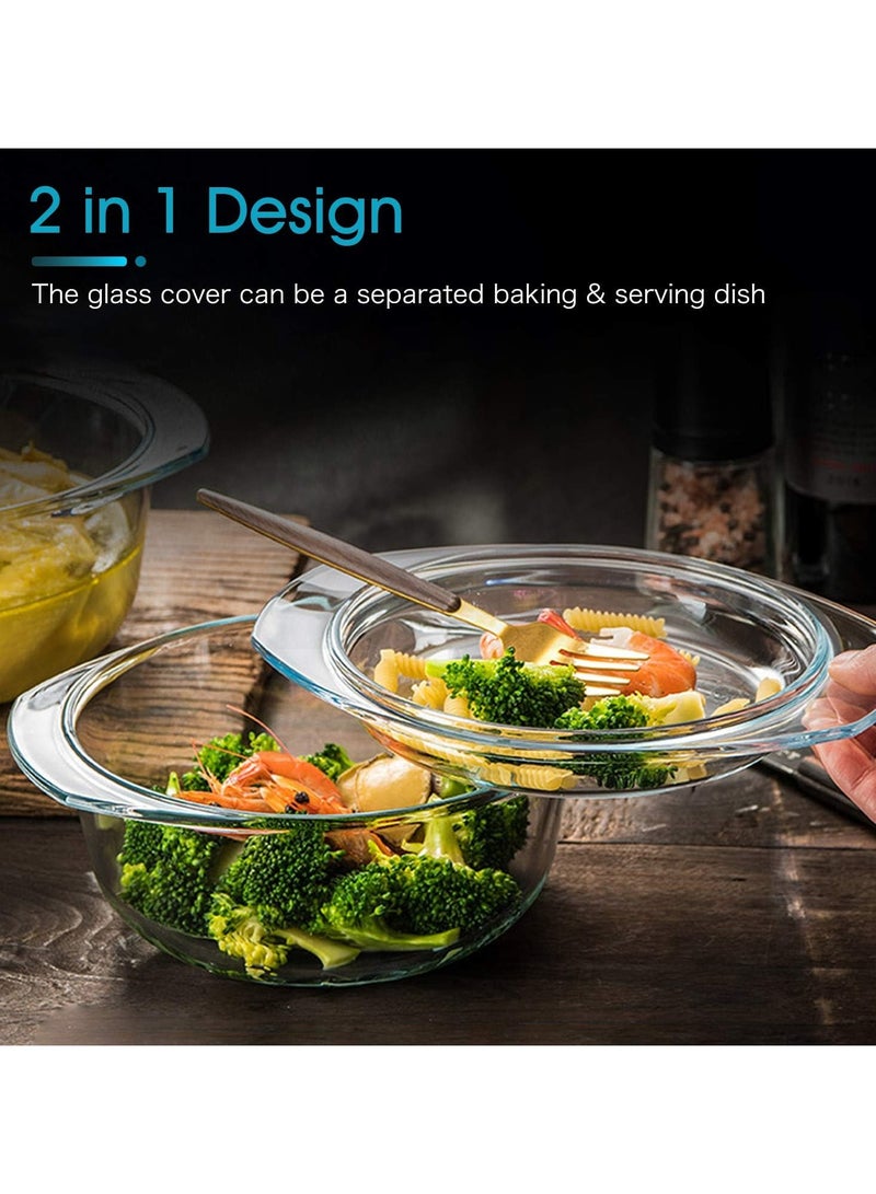 Set of 3 Clear Glass Casserole Dishes with Lids – Includes 0.65L, 1L, and 1.4L Oven-Safe Bakeware with Matching Glass Covers, Ideal for Cooking, Baking, and Serving