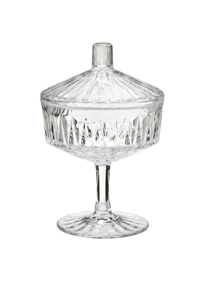 Bowl With Lid, Clear Glass Patterned, 10 Cm