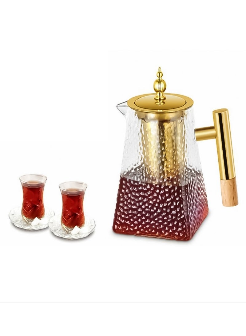 750ml Glaass Tea Pot with SUS 304 Filter Screen and Stainless Steel Hat, DLC-36301 - Transparent & Gold