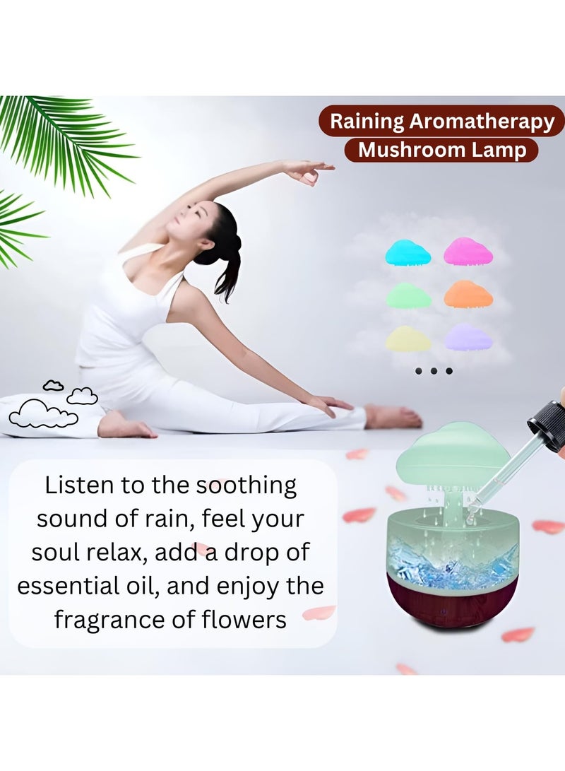 Raining Cloud Night Light & Humidifier Aromatherapy Essential Oil Diffuser Cute Mushroom Humidifier Waterfall Lamp Desk Fountain Bedside Relaxing Mood Light Sleeping & Relaxation Enhancement Stylish and Functional Design