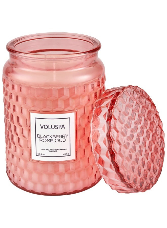 Blackberry Rose Oud Large Jar Glass Candle With Matching Lid 18 Ounces