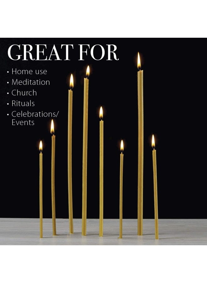 Danilovo Pure Beeswax Candles No Drip Less Tall Thin Taper Candles – Decorative Candles For Church Prayer Decor Or Birthday Candles – Honey Scented Candles – 6.3”X0.2” Yellow 100 Pieces