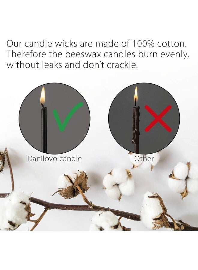 Danilovo Danilovo Pure Beeswax Candles - No-Drip, Smoke-Less, Tall, Thin Taper Candles – Decorative Candles For Church Prayer, Decor Or Birthday Candles – Honey Scented Candles – 6.3”X0.2”