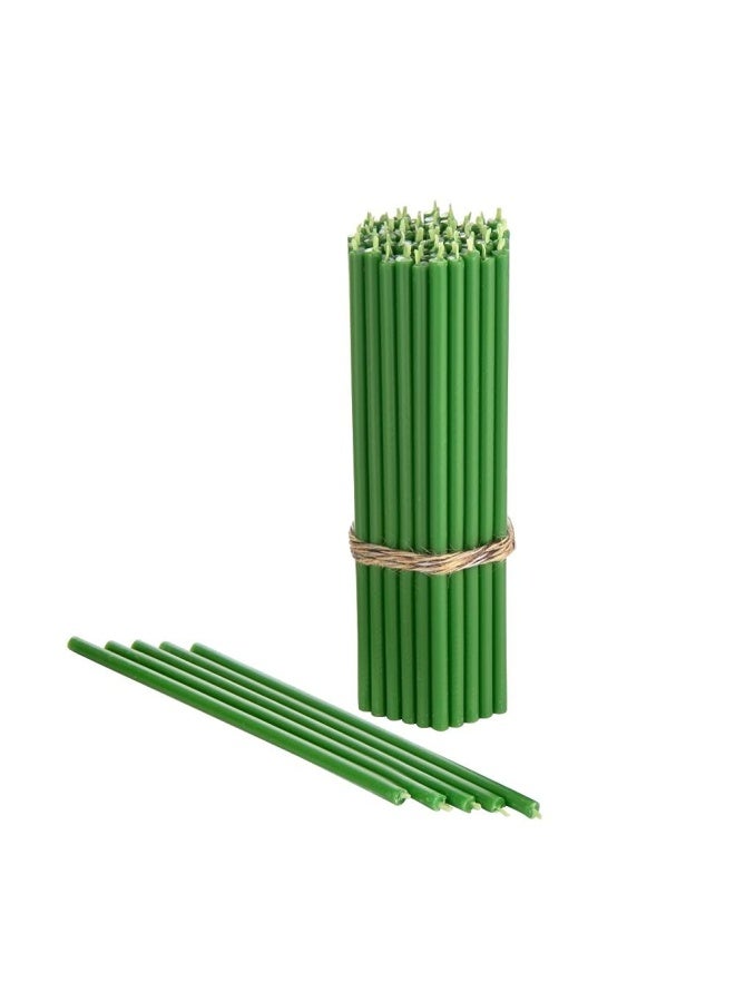 Danilovo Pure Beeswax Candles No Drip Less Tall Thin Taper Candles – Decorative Candles For Church Prayer Decor Or Birthday Candles – Honey Scented Candles – 6.4”X0.22” Green 50 Pieces