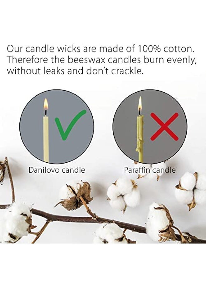 Danilovo Pure Beeswax Candles No Drip Less Tall Thin Taper Candles – Decorative Candles For Church Prayer Decor Or Birthday Candles – Honey Scented – 6.3 In Ø 0.2 In White 50 Pieces