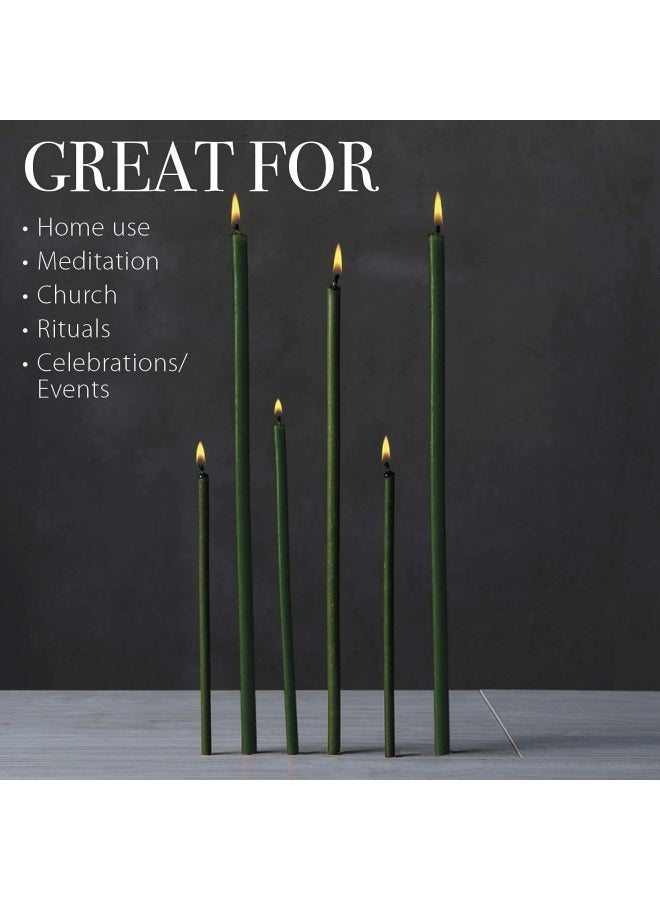 Danilovo Pure Beeswax Candles No Drip Less Tall Thin Taper Candles – Decorative Candles For Church Prayer Decor Or Birthday Candles – Honey Scented Candles – 6.3”X0.22” Green 50 Pieces