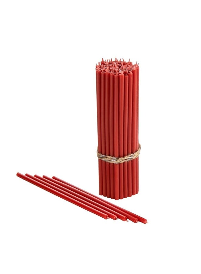 Danilovo Pure Beeswax Candles No Drip Less Tall Thin Taper Candles – Decorative Candles For Church Prayer Decor Or Birthday Candles – Honey Scented Candles – 6.4”X0.22” Red 50 Pieces