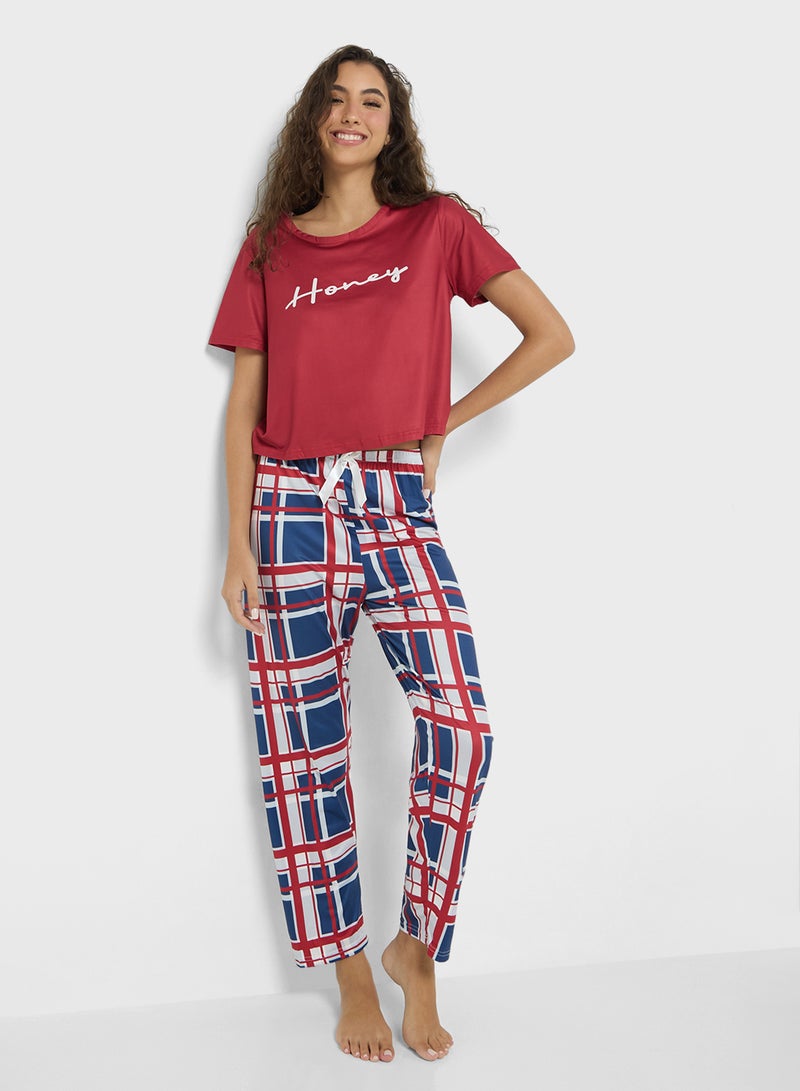 Cotton T-Shirt & Checkered Pyjama Set