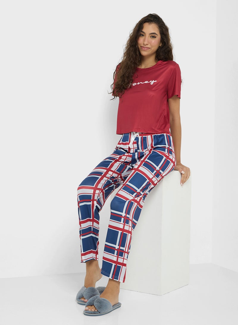 Cotton T-Shirt & Checkered Pyjama Set