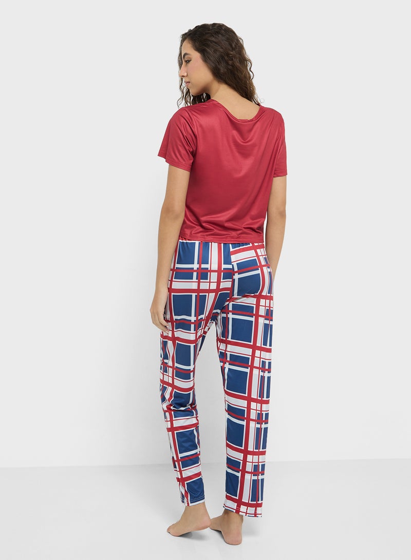 Cotton T-Shirt & Checkered Pyjama Set