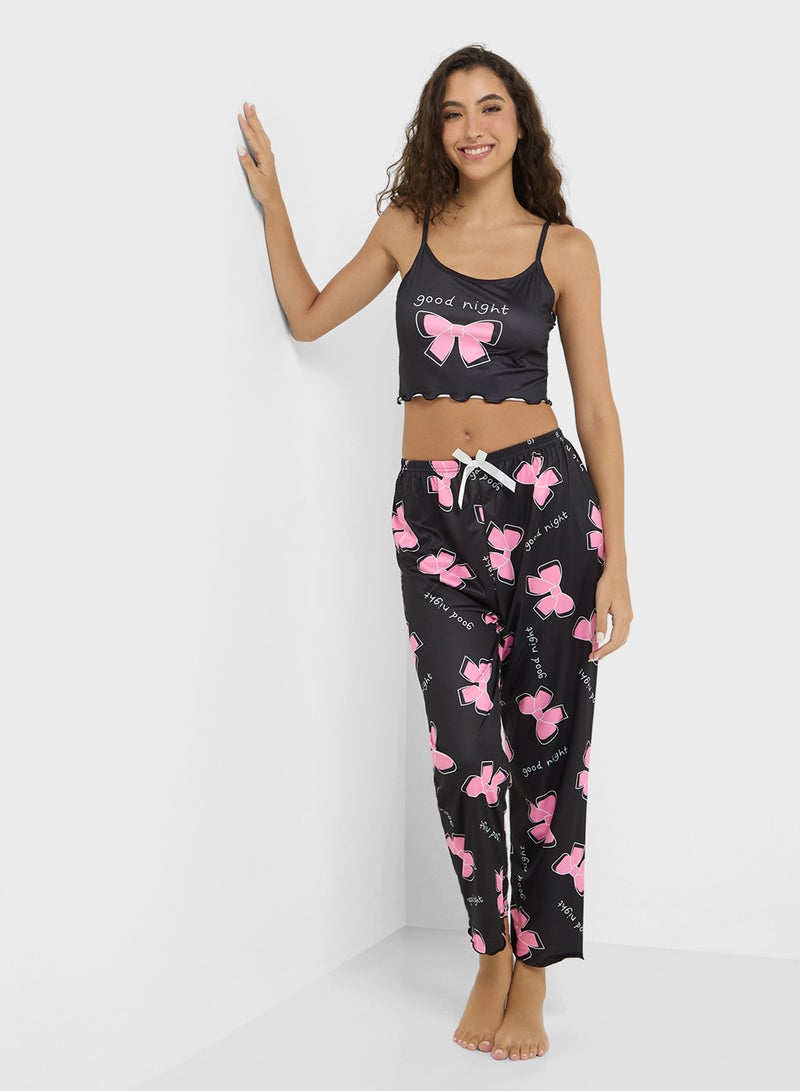 Bow Print Cami Top & Pyjama Set