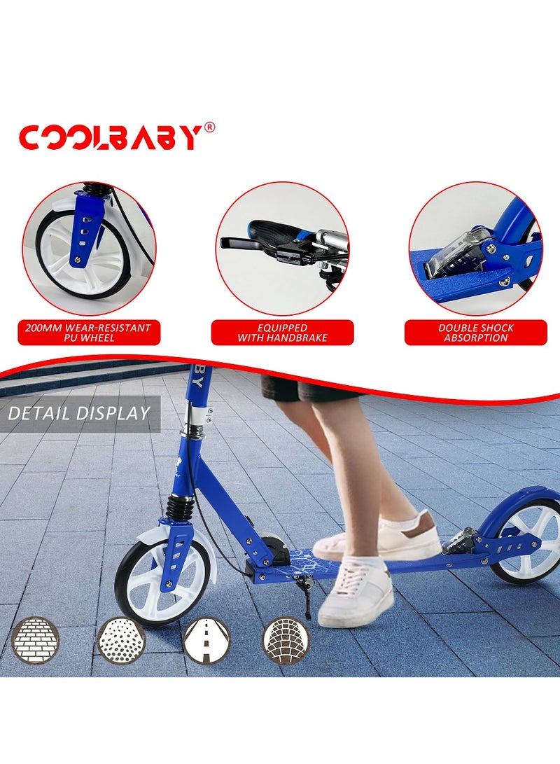 COOLBABY Adult Foldable Scooter 200MM Big Wheels,Aluminum alloy scooter，Up To 150kg，8-12km/h。