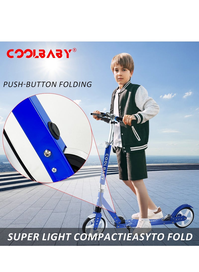 COOLBABY Adult Foldable Scooter 200MM Big Wheels,Aluminum alloy scooter，Up To 150kg，8-12km/h。