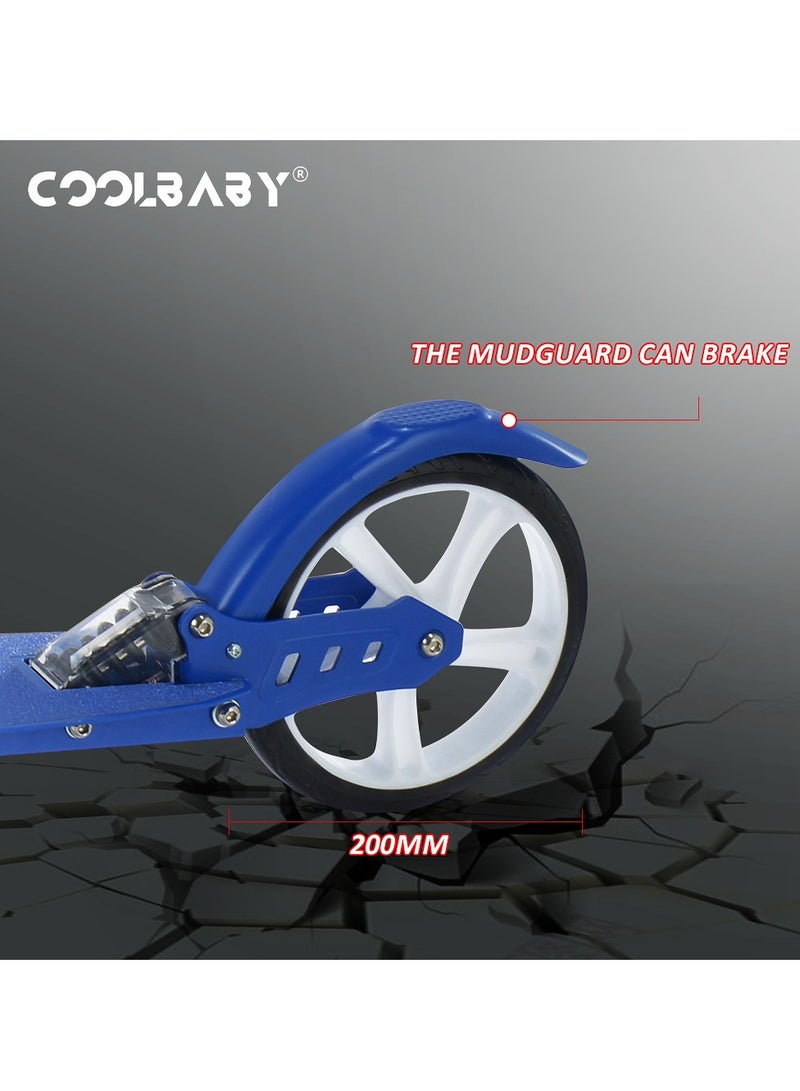 COOLBABY Adult Foldable Scooter 200MM Big Wheels,Aluminum alloy scooter，Up To 150kg，8-12km/h。