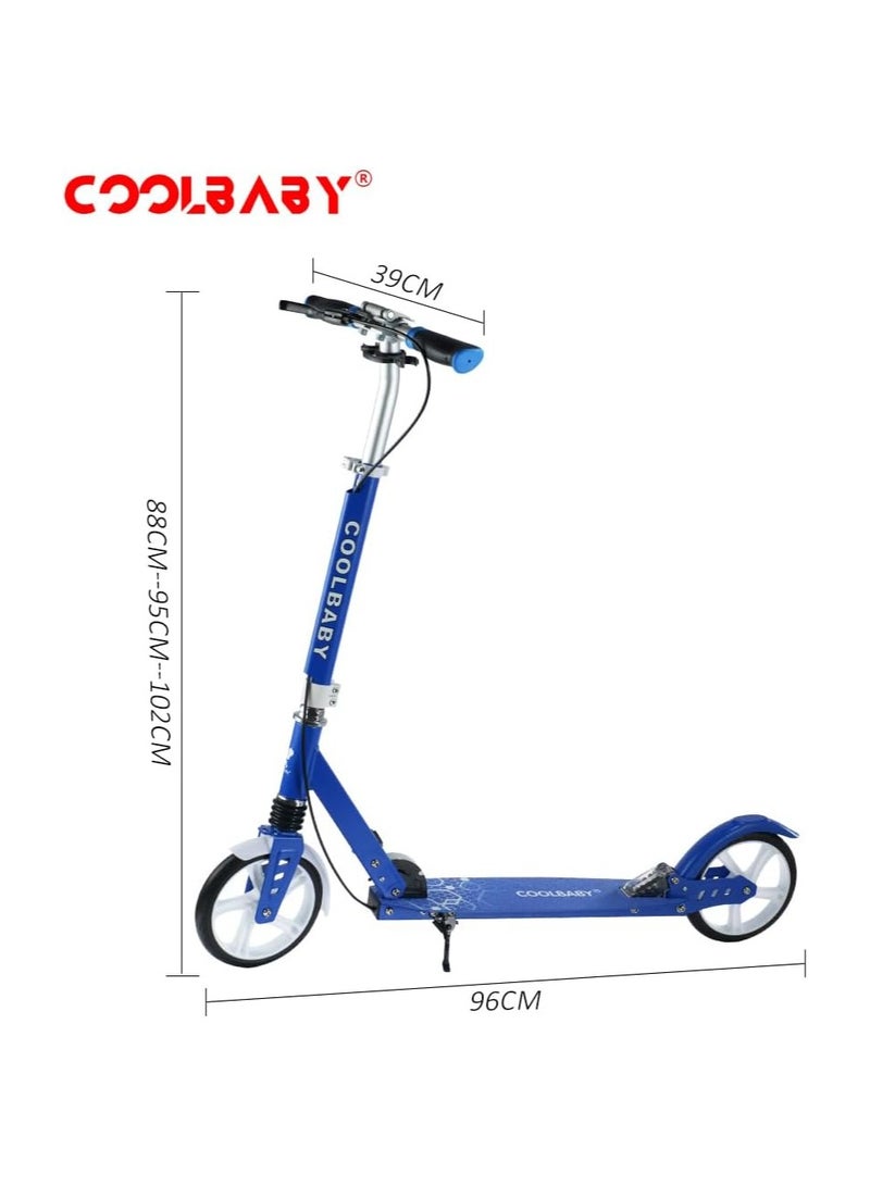 COOLBABY Adult Foldable Scooter 200MM Big Wheels,Aluminum alloy scooter，Up To 150kg，8-12km/h