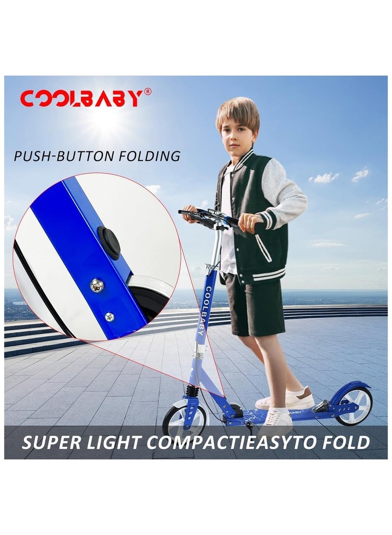 COOLBABY Adult Foldable Scooter 200MM Big Wheels,Aluminum alloy scooter，Up To 150kg，8-12km/h