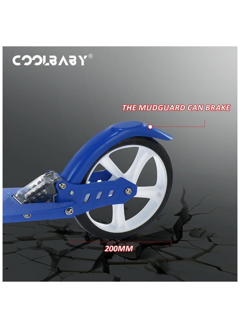 COOLBABY Adult Foldable Scooter 200MM Big Wheels,Aluminum alloy scooter，Up To 150kg，8-12km/h