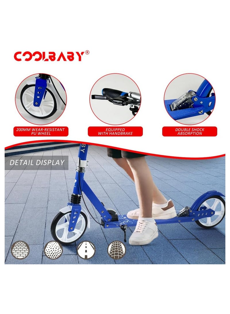 COOLBABY Adult Foldable Scooter 200MM Big Wheels,Aluminum alloy scooter，Up To 150kg，8-12km/h