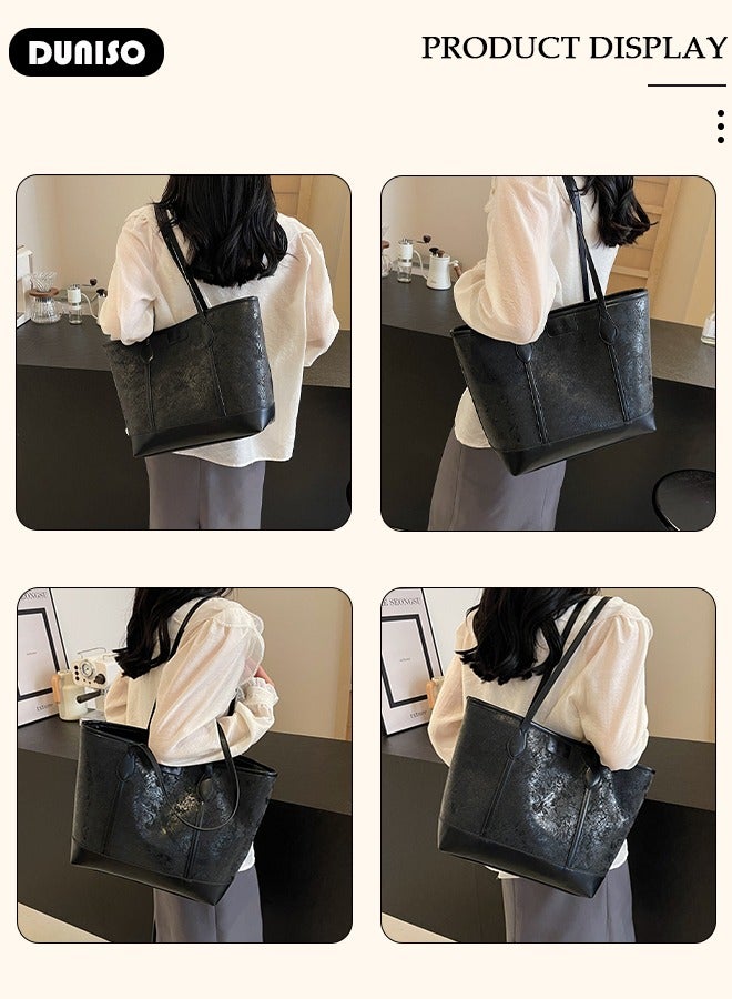 Women's Shoulder Tote Bag Faux Leather Flap Design Handbag for Women Large Capacity Bucket Bag Fashionable Travel Messenger Shoulder Bag for Ladies Girls College Students