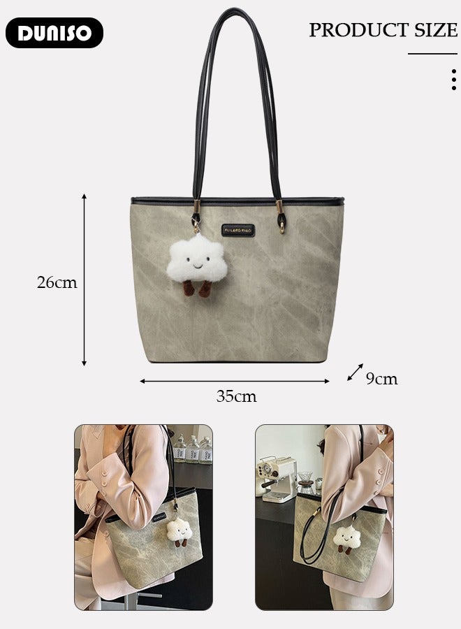 Women Shoulder Tote Bag, Beige PU Fashionable Travel Bags, Comfortable Commuter Bag for Large Capacity, Weekender Shopper Handbag for Ladies