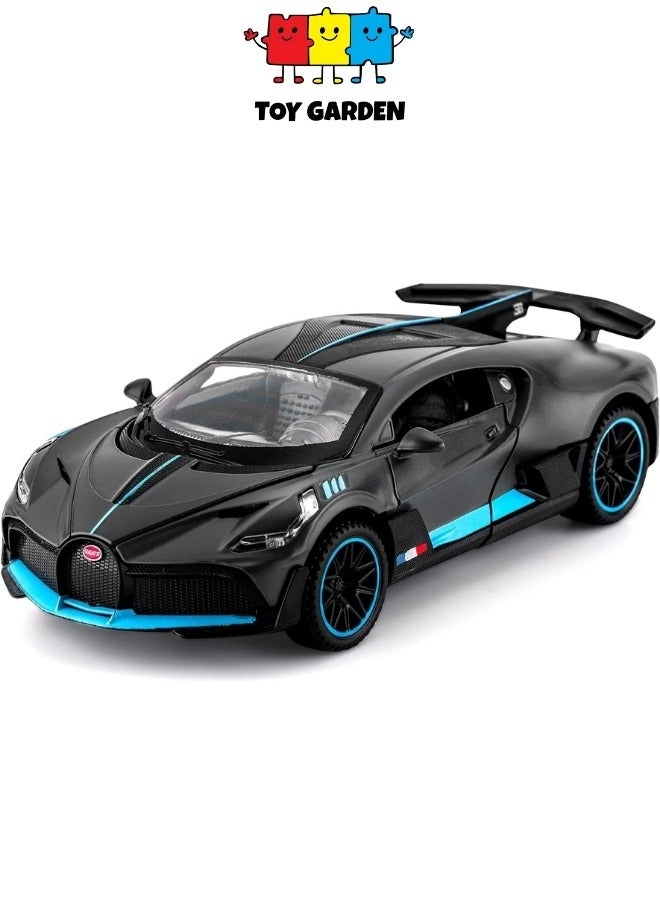 1:32 Bugatti Divo Diecast Metal Pullback Toy Car for Kids – Best Gift for Boys, Realistic Design, Light & Sound (Black)