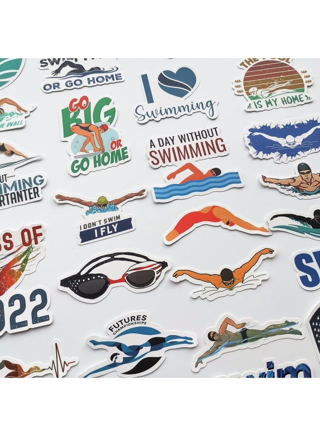 50Pcs Swimming Sticker Water Sport Swim Team Stickers Funny Swimmer Graphics for Water Bottles Lockers PC