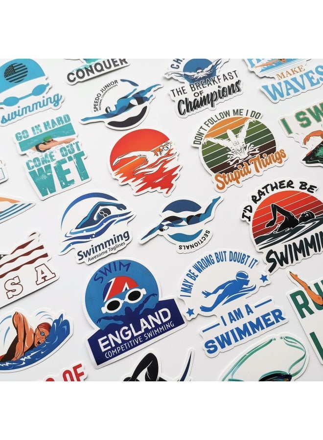 50Pcs Swimming Sticker Water Sport Swim Team Stickers Funny Swimmer Graphics for Water Bottles Lockers PC